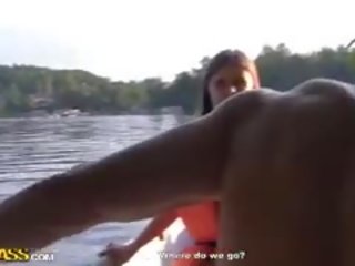 Skinny mademoiselle Gets Nailed In The Boat In A MMF Threesome