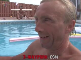 3-Way sex - Family Pool Party Old-Young Family Threesome