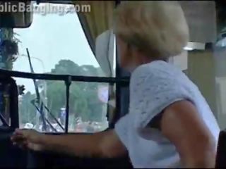 Crazy daring public bus sex clip action in front of amazed passengers and strangers by a couple with a pleasant damsel and a stripling with big pecker doing a blowjob and a vaginal intercourse in a local transportation