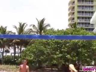 Good-looking Ladies Play Two Kinds Of Balls On The Beach