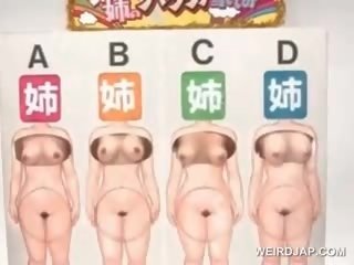 Азиатки hotties получаване на цици притиснат в секс филм състезание